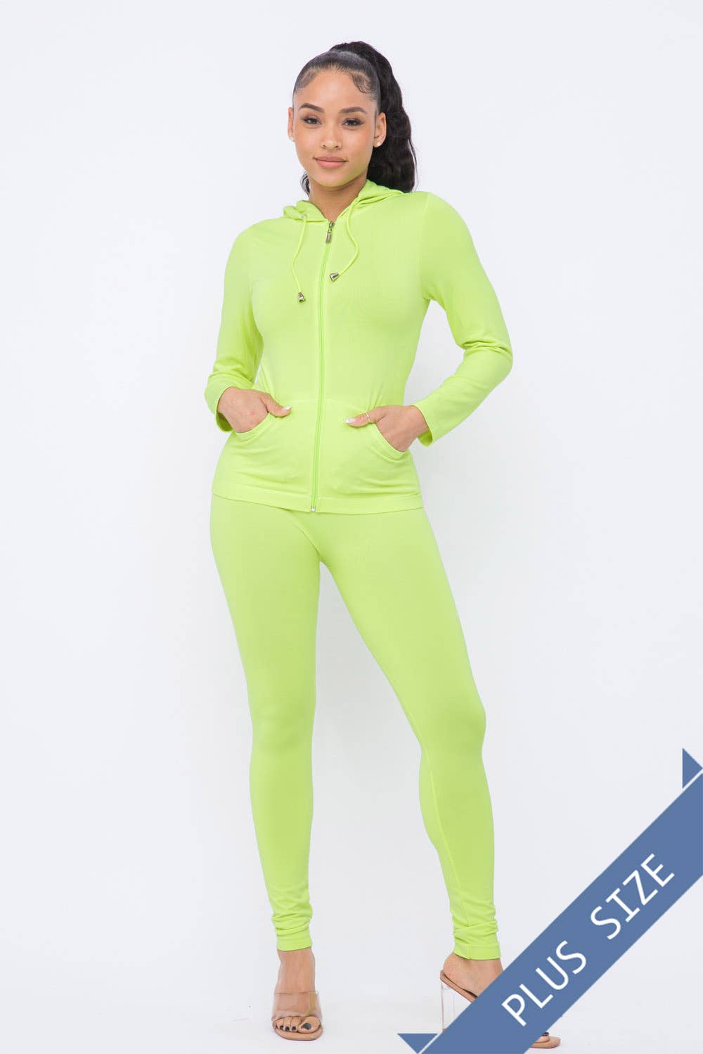 Neon Lime Plus Size Seamless Zip Up Hoodie Jacket And Leggings Set –  Arianna's Kloset