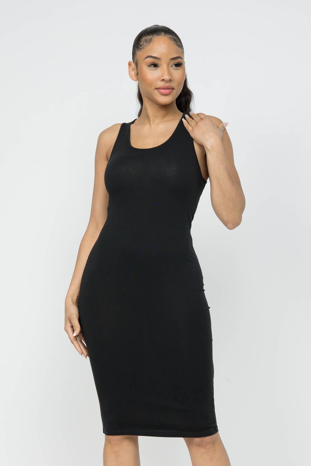 Black Cotton Spandex Solid Sleeveless Tank Bodycon Midi Dress – Arianna's  Kloset