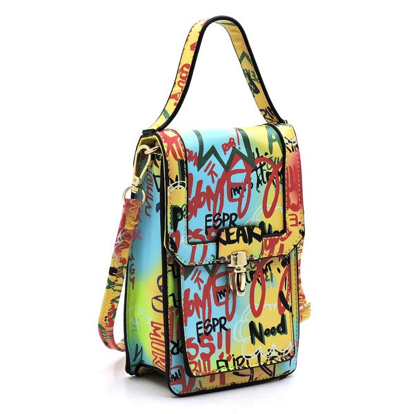 Multi Graffiti Top Flap Crossbody Bag Phone Purse - Arianna's Kloset