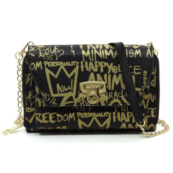 Trendy Multi Graffiti Quilted Zip Around Wallet Wristlet HF-GP020Q
