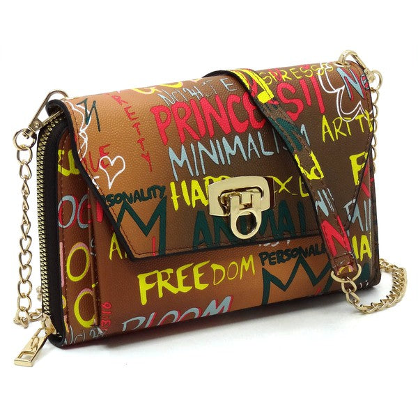 Multi Graffiti Zip Around Crossbody Clutch Wallet Arianna s Kloset