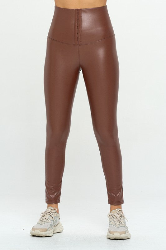 High Waist PU Leather Corset Cincher  Pants - Arianna's Kloset
