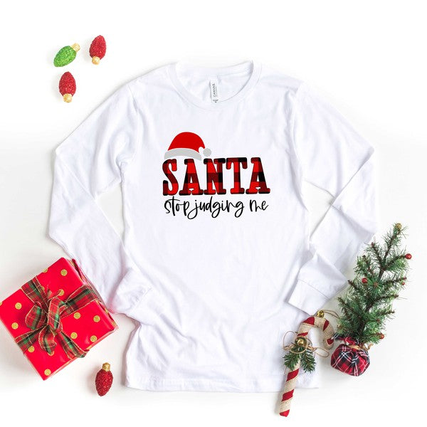 Santa Stop Judging Me Plaid Long Sleeve Tee - Arianna's Kloset