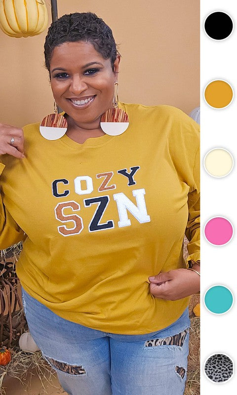 Cozy SZN Graphic BF LS T-Shirt Soft Ideal Chenille - Arianna's Kloset