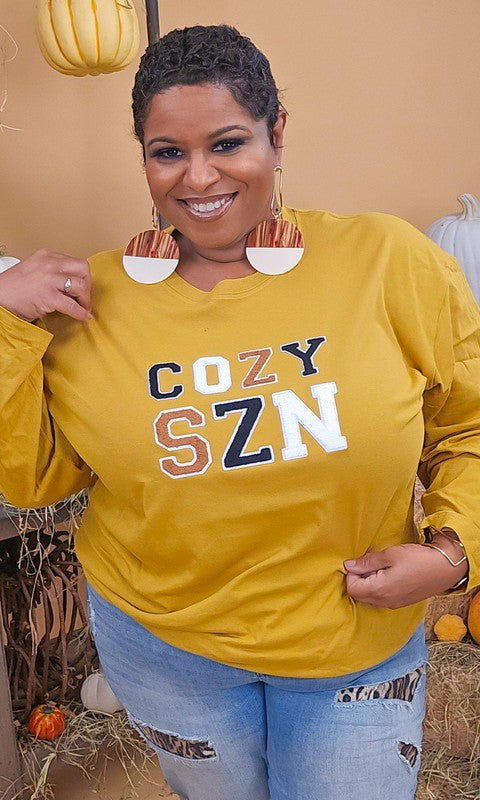 Cozy SZN Graphic BF LS T-Shirt Soft Ideal Chenille - Arianna's Kloset