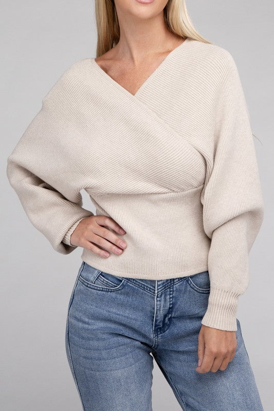 Viscose Cross Wrap Pullover Sweater - Arianna's Kloset