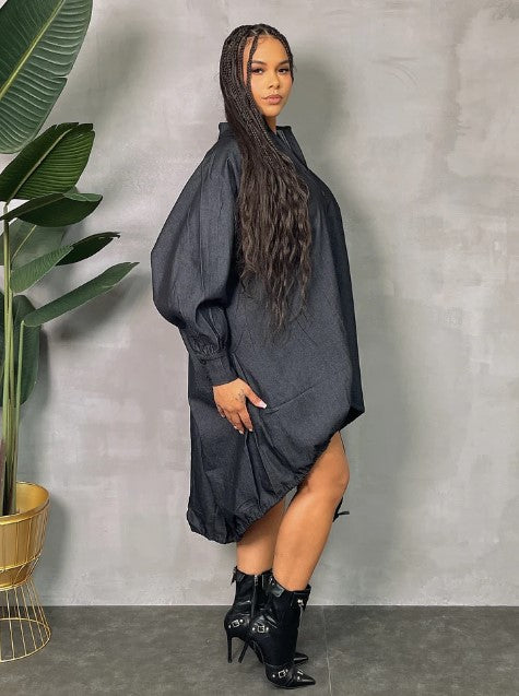 Oversize Shirt Dress Black Denim - Arianna's Kloset