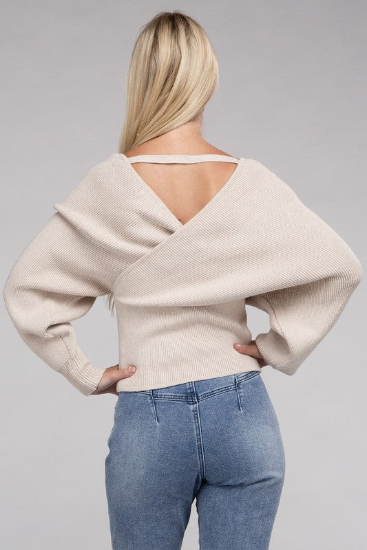 Viscose Cross Wrap Pullover Sweater - Arianna's Kloset