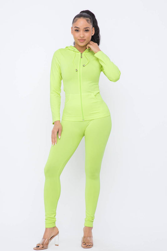 Neon Lime Hoodie Jacket And Leggings Set - Arianna's Kloset