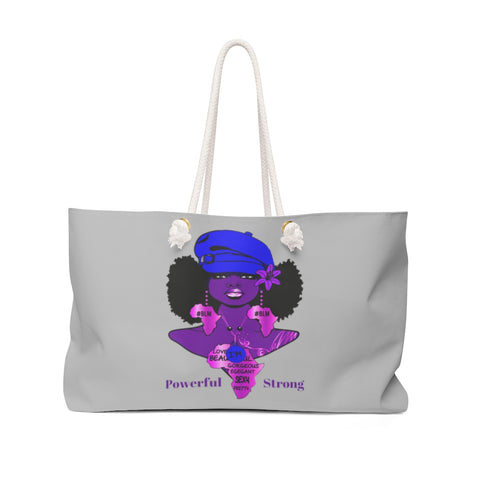 I AM Powerful & Strong Grey and Amythest-  Large Tote Bag - Arianna's Kloset