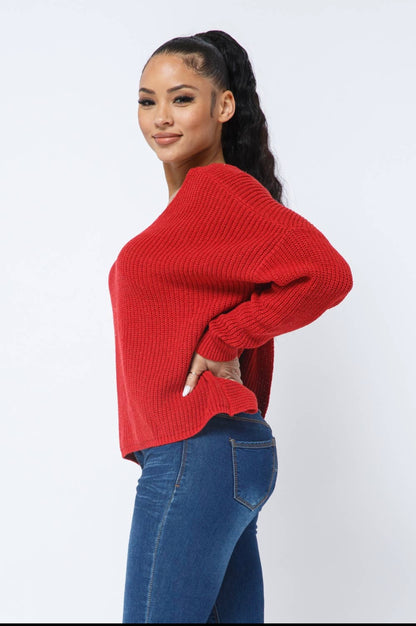 Twist Open Back Loose Fit V Neck Long Sleeve Cozy Sweater - Arianna's Kloset
